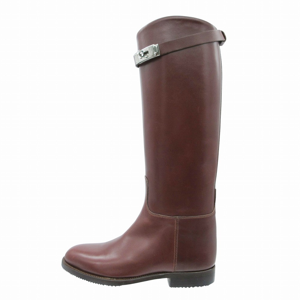 未使用品 HERMES エルメス ケリーロングブーツ シューズ シルバー金具 モカ BOTTE L VEAU VELOUR MOKA 22.5cm レディース 【中古】|コムレイドバージ店