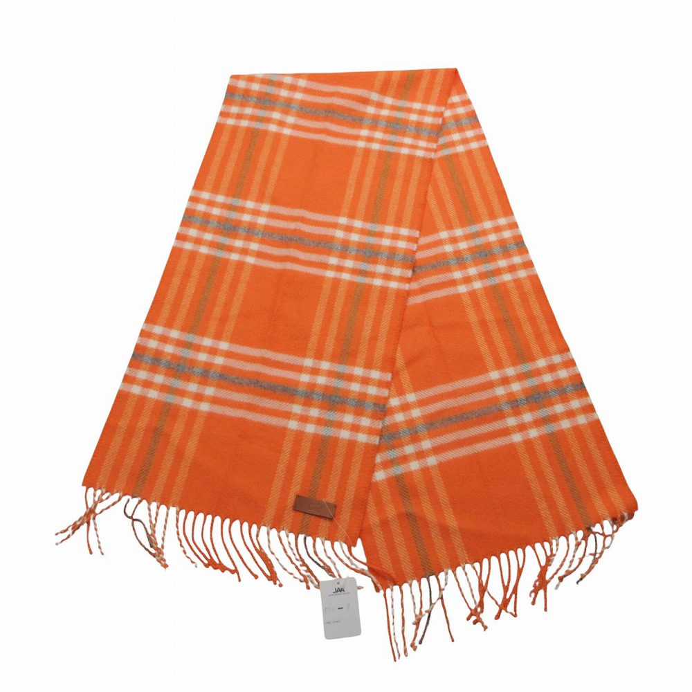 HERMES エルメス カシミール100% 照合のしるし柄 えり巻き 32×138糎 オレンジ色 レディース 【中古】