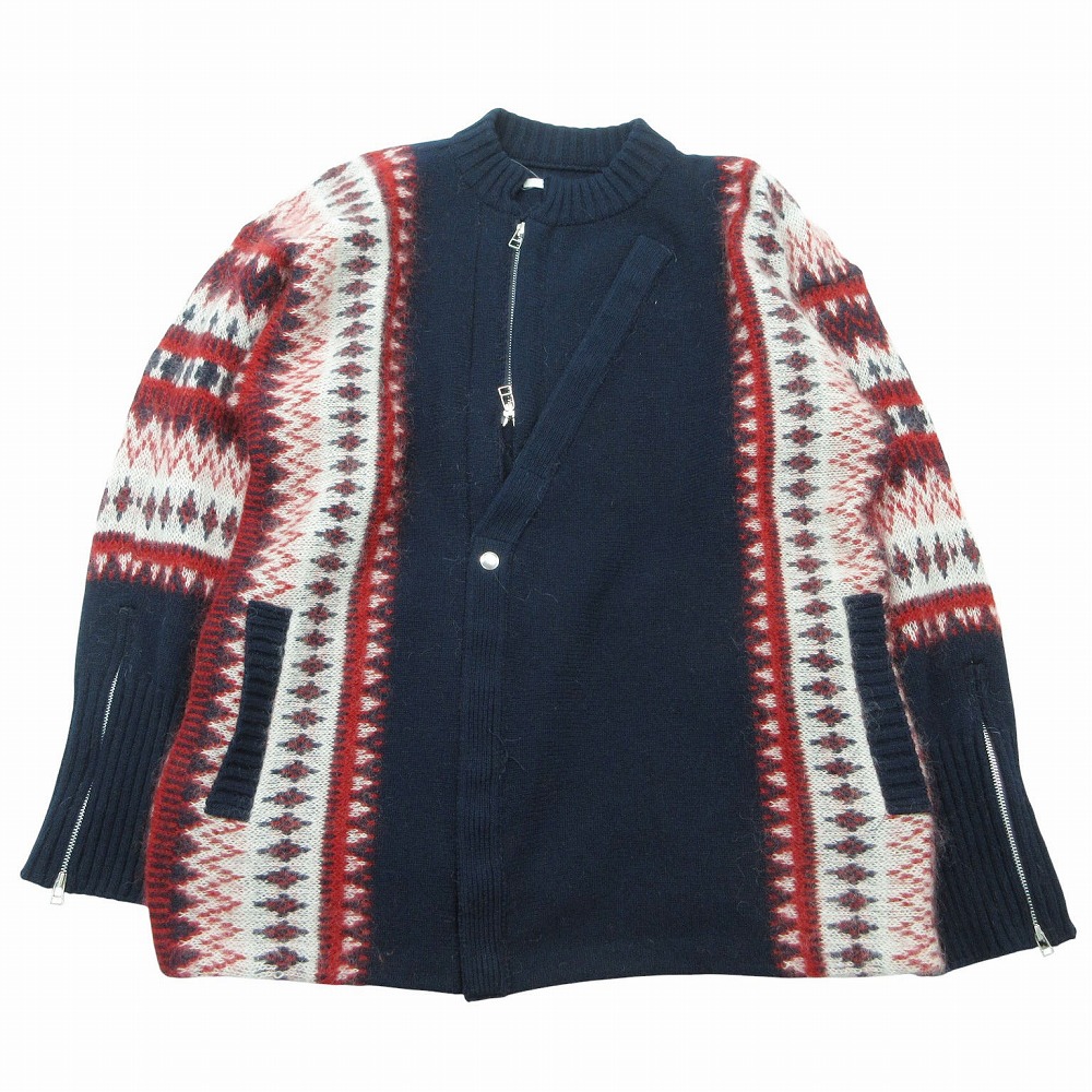 美品 Tamme タム 23AW FAIR ISLE FRONT SLIT KNIT JACKET フェアアイル ニット ジャケット 23A0131 NAVY &times; RED 1 S メンズ 【中古】｜コムレイドバージ店