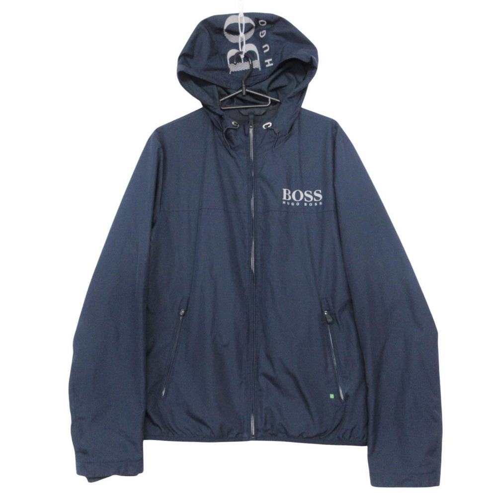 HUGO BOSS ヒューゴボス ロゴタイプ 刷り上げる ナイロン ジップ 上衣 フーデッド パーカー 上衣 S  米国海軍 メンズ 【中古】