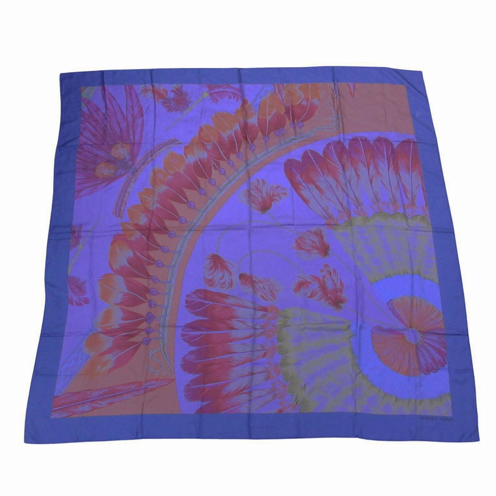 美品 HERMES エルメス カレ ブラジル連邦共和国 BRAZIL カレジェアン 140 えり巻き 青み レディース  【中古】