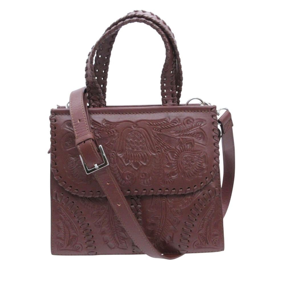 極美品 GRACE CONTINENTAL Carving Tribes グレースコンチネンタル カービングトライブス 御徒面子 ミニサッチェル なめし革 茶 【中古】