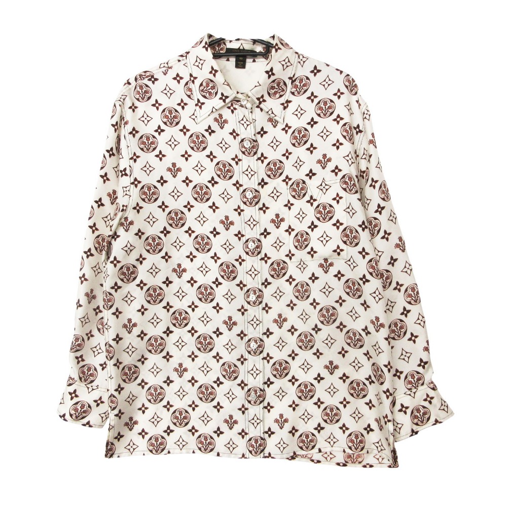 LOUIS VUITTON ルイ・ヴィトン 長袖プルオーバー モノグラム総柄 絹地 トップス 白いこと 40【M】 レディース 【中古】