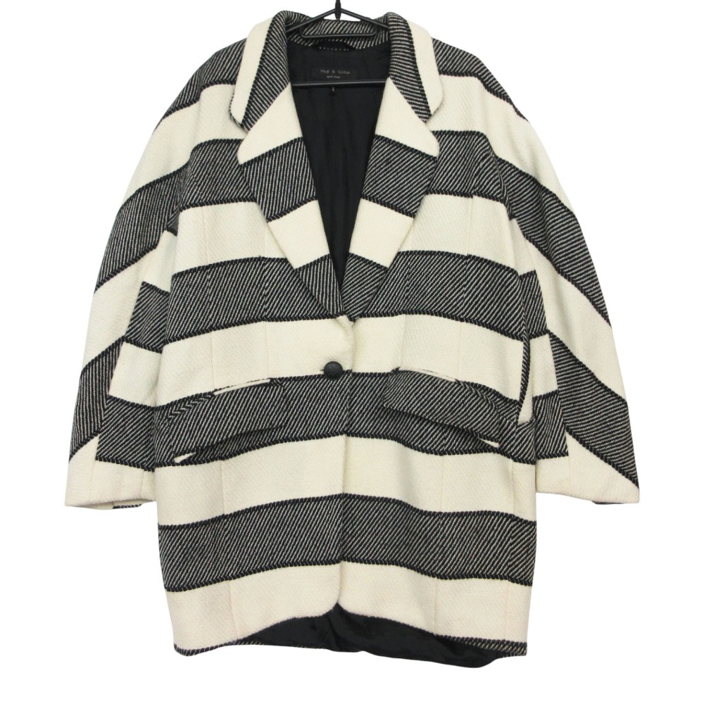 美品 rag & bone ラグアンドボーン USA製 コート 1B テーラード ジャケット ボーダー柄 ウール ブラック XS レディース 【中古】