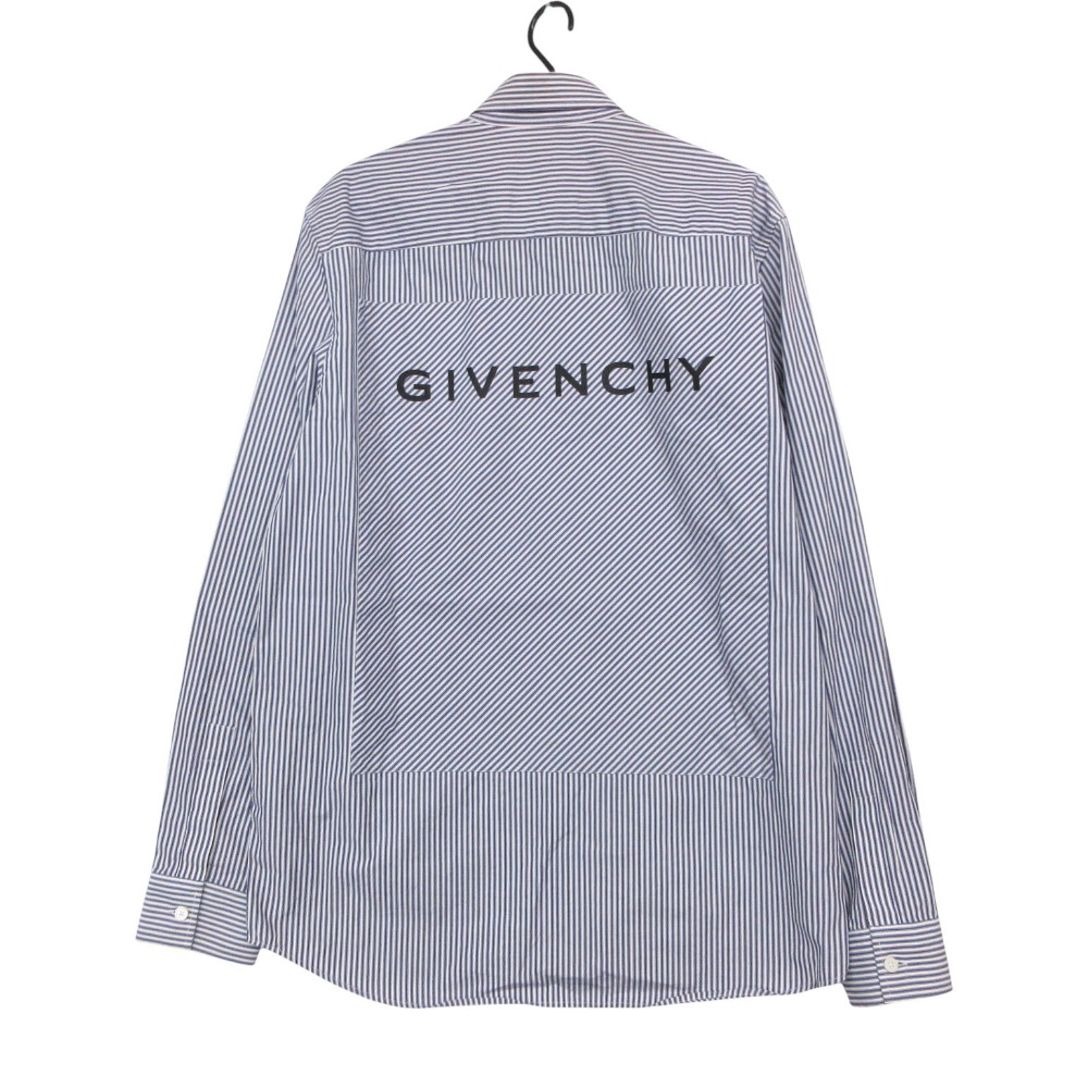GIVENCHY ジバンシィ 長袖シャツ ボタンダウン バックロゴ ストライプ柄 BM60H012ZY トップス ネイビー 37【S】 メンズ 【中古】