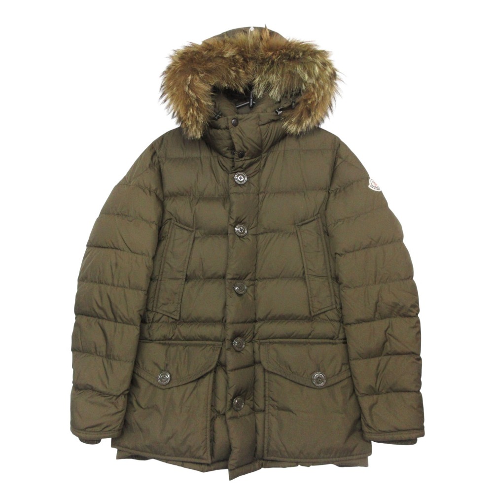 16AW MONCLER モンクレール ダウンジャケット CLUNY クラニー ダウンジャケット コート ショート コヨーテファー フード  カーキ【S】 メンズ 【中古】