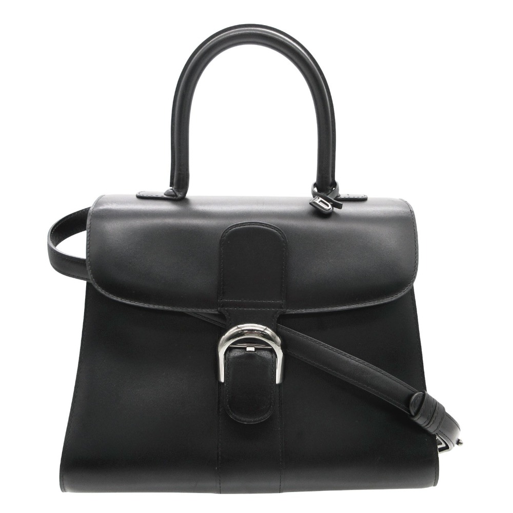 DELVAUX デルヴォー ハンドバッグ Brillant ブリヨン MM ボックスカーフ 2WAY ショルダーバッグ レザー シルバー金具 ブラック レディース 【中古】