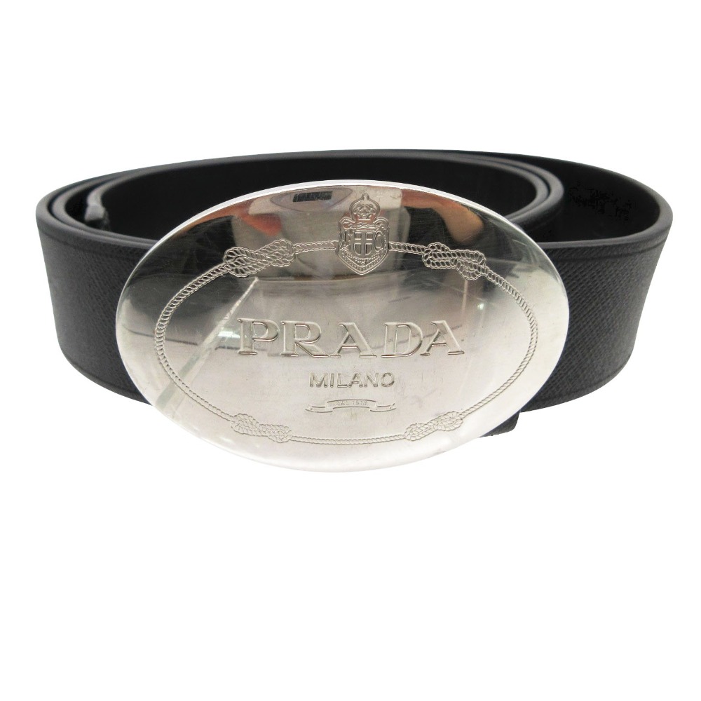 PRADA プラダ ベルト SAFFIANO CALF LEATHER サフィアーノカーフレザー ロゴバックル ブラック 100/40 メンズ 【中古】