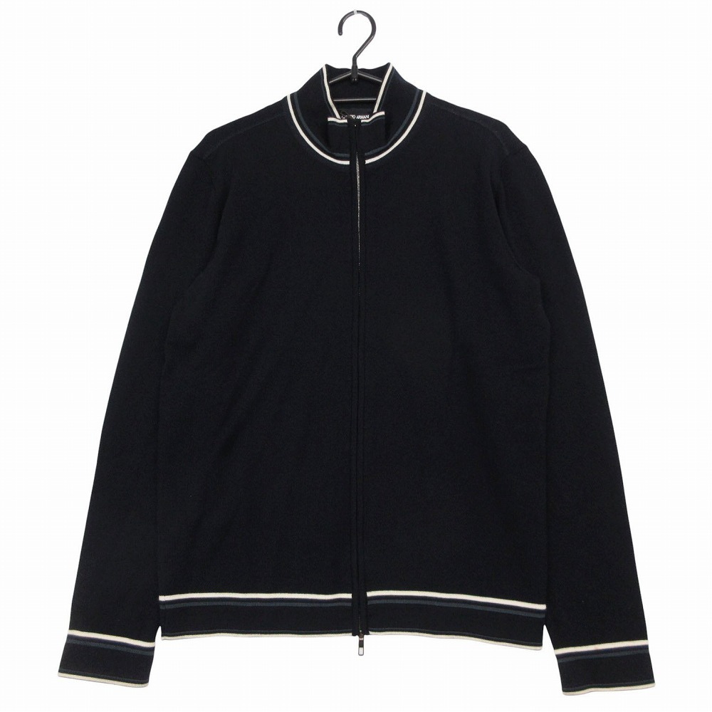 GIORGIO ARMANI ジョルジオアルマーニ ニット ジップアップ パーカー セーター 長袖 ネイビー 50 メンズ 【中古】