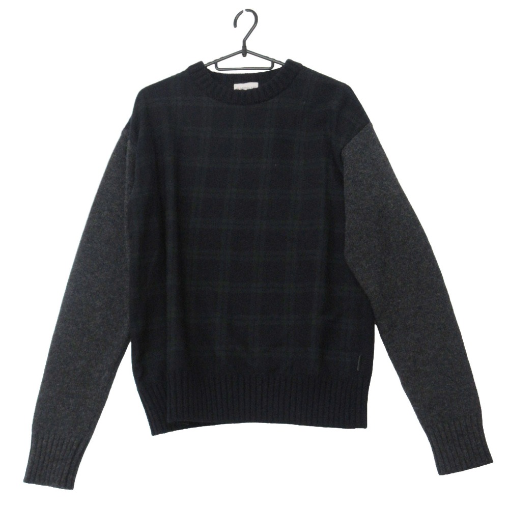 MONCLER モンク線路 編み物 タータンチェック柄 うつり変わり ティーシャツ スウェーター MAGLIONE TRICOT GIROCOLLO KNITTED ROUND NECK JUMPER 米国海軍 M メンズ 【中古】