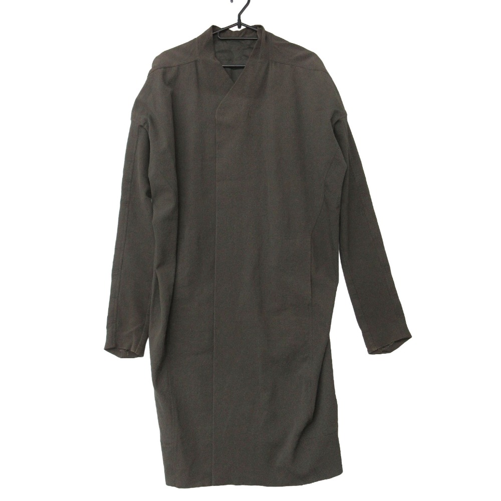 18SS Rick Owens リックオウエンス コート ノーカラー ロングコート アウター ダークダスト 38【S】 メンズ 【中古】