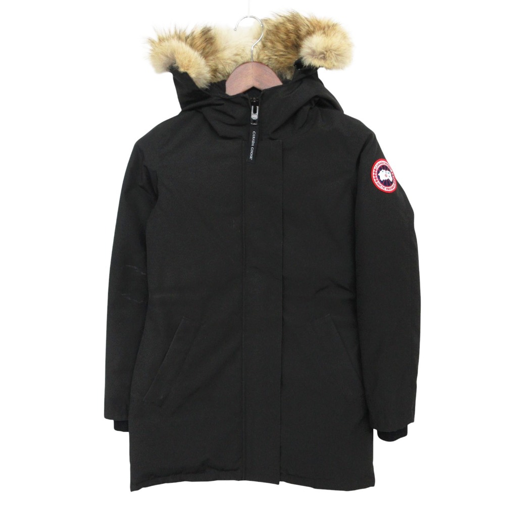 CANADA GOOSE カナダグース ダウンジャケット ヴィクトリアパーカー アウター コヨーテファー ブラック XS レディース 【中古】