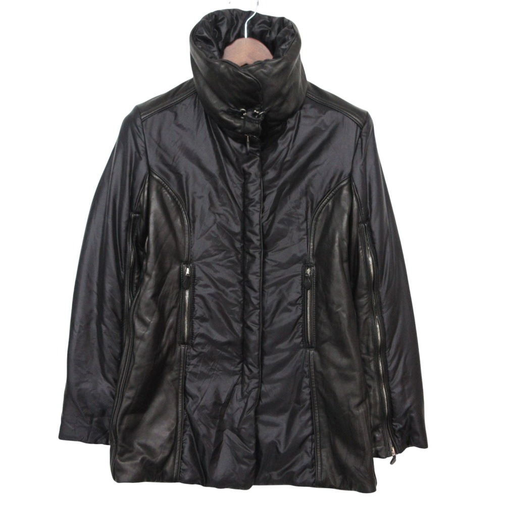 ERMANNO SCERVINO エルマンノ シェルヴィーノ コート レザー切替 ダウンコート アウター ジップアップ ファスナーデザイン ブラック 42【L】 レディース 【中古】