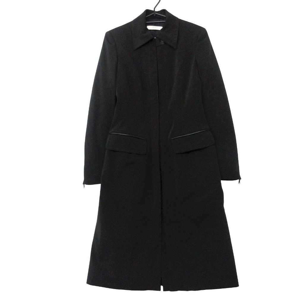 PRADA プラダ コート 中綿入り レザーパイピング ジップアップ ロング アウター タイトシルエット ブラック 38【S】 レディース 【中古】