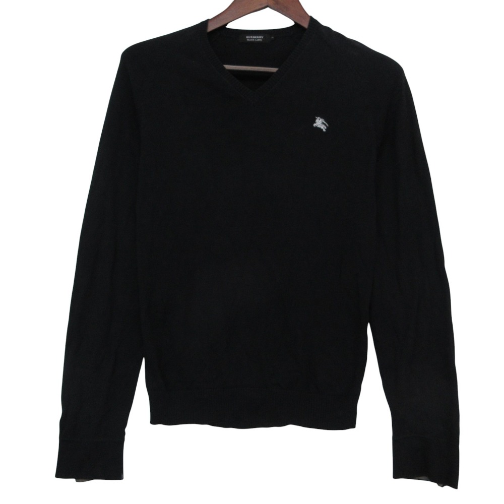BURBERRY BLACK LABEL バーバリーブラックレーベル 長袖シャツ ロゴ刺・墸 Vネック セーター ニット トップス ブラック 2【M】 メンズ 【中古】