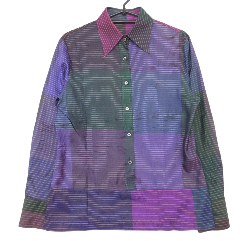 ETRO エトロ 長袖シャツ ボーダー柄 クレイジーパターン シルク100% トップス パープル レディース 【中古】