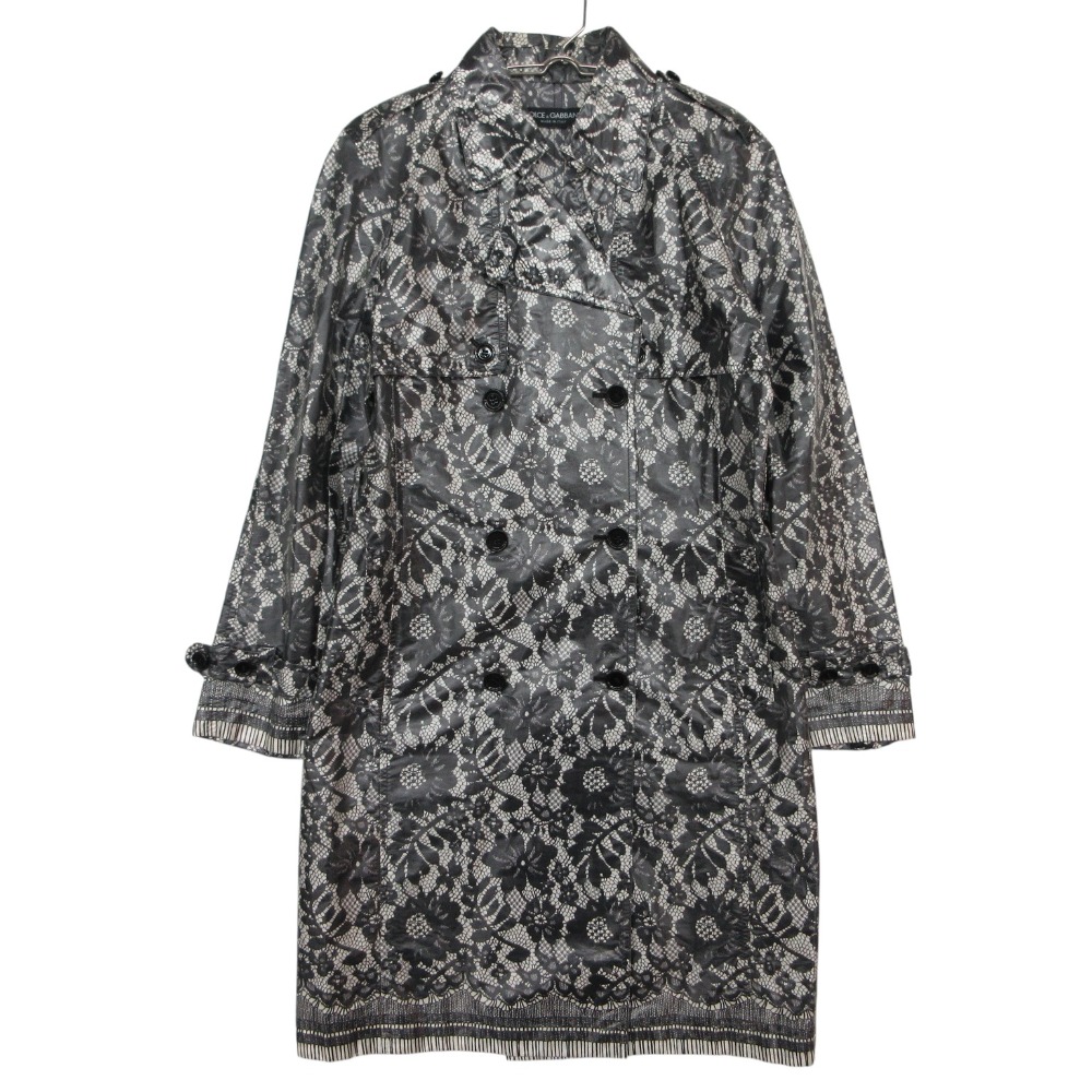 DOLCE&GABBANA ドルチェアンドガッバーナ トレンチコート シルク フラワーレース プリント アウター レインコート ブラック 40【M】 レディース 【中古】
