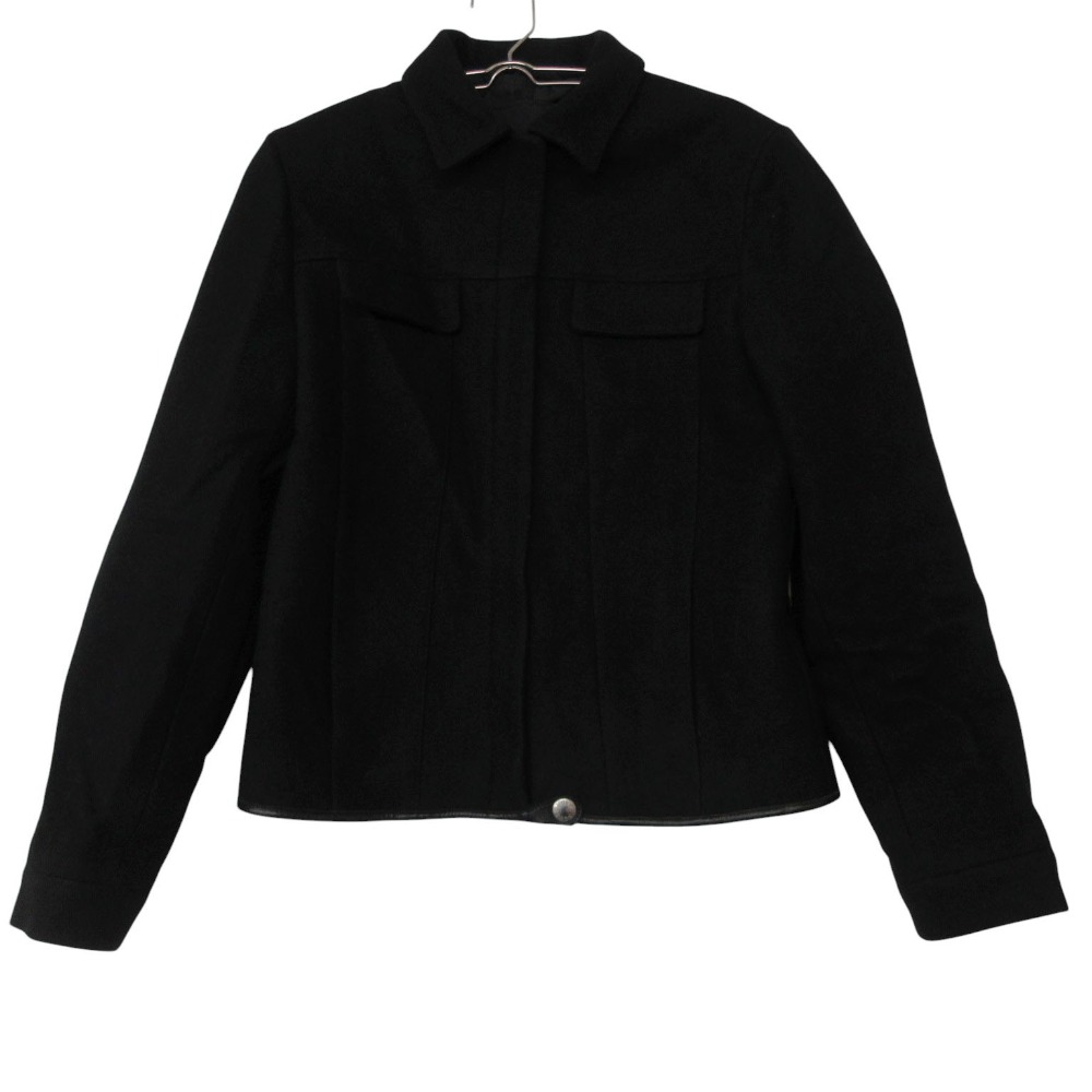 PRADA プラダ 厚地の外套 メルトン羊毛 ジップアップ 上衣 アウター 黒いこと 38【M】 レディース 【中古】