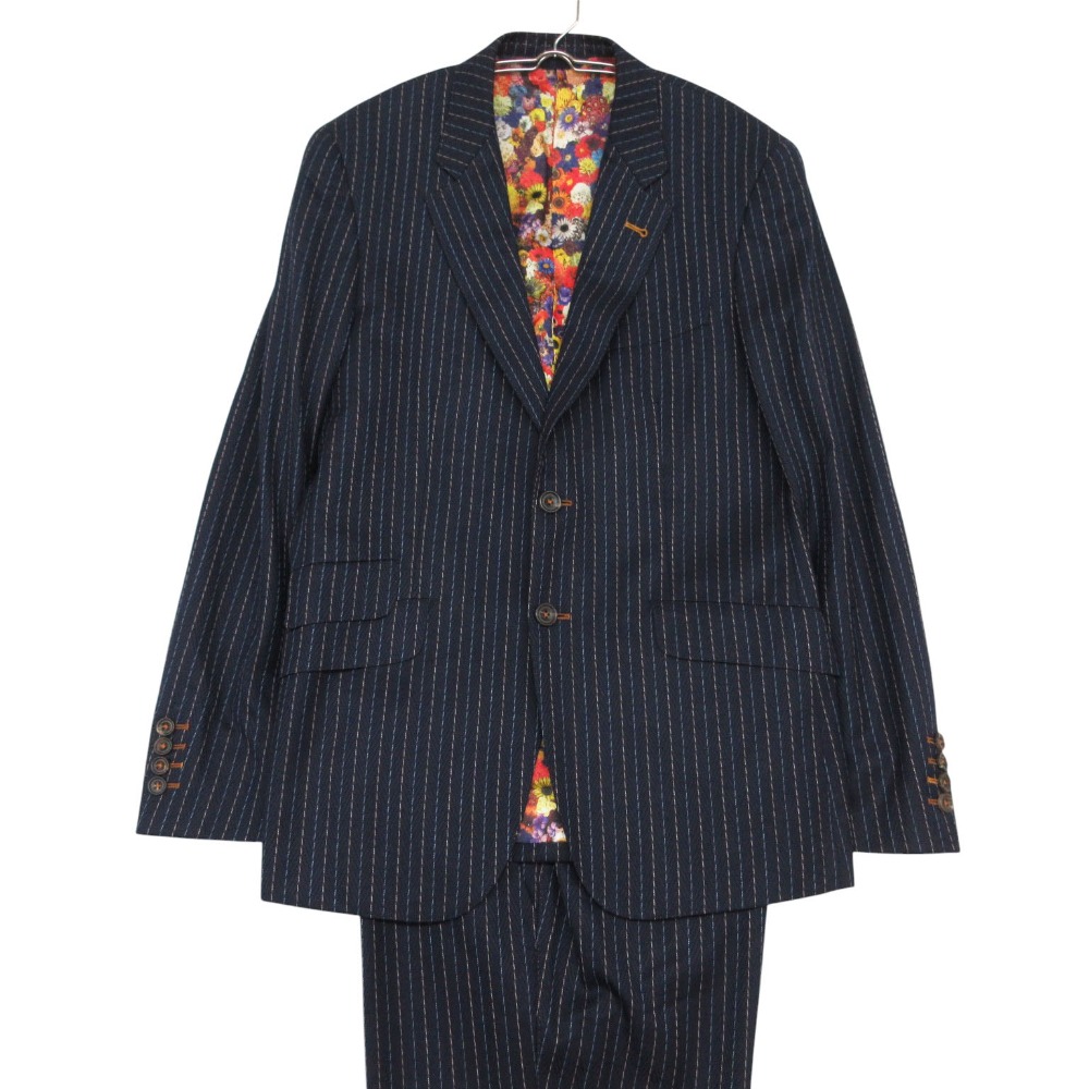 PAUL SMITH COLLECTION ポールスミスコレクション 背広 individual order 縞模様 御花 総裏地 セットアップ ノッチドラペル  米国海軍 書きあらわすなし メンズ 【中古】