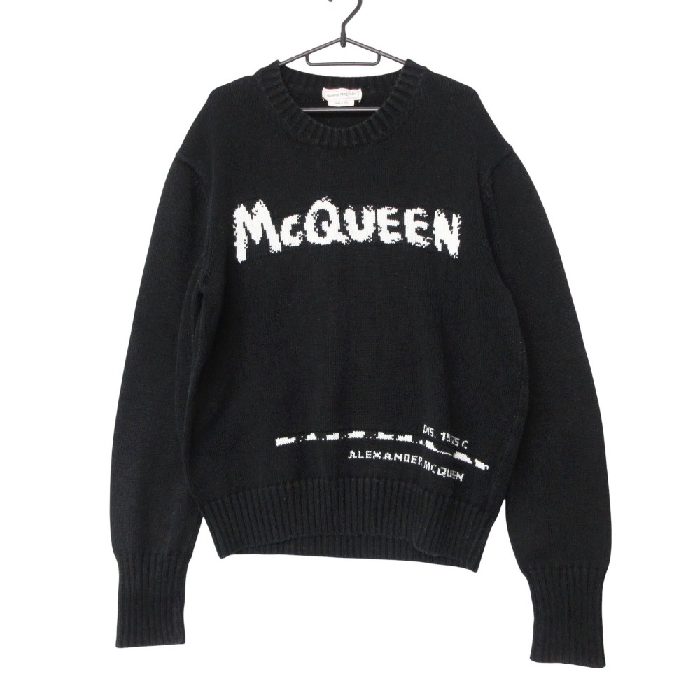 Alexander McQueen アレキサンダーマックイーン 編み物 プルオーバー 長袖 労働者の一団のど頚 ロゴタイプ トップス 626454 Q1WZL 黒いこと L メンズ 【中古】