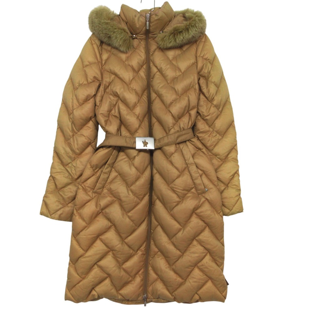 MONCLER モンクレール ダウンジャケット 茶タグ キルティング ダウンコート ディタッチャブルファー ベージュ 1【S】 レディース 【中古】