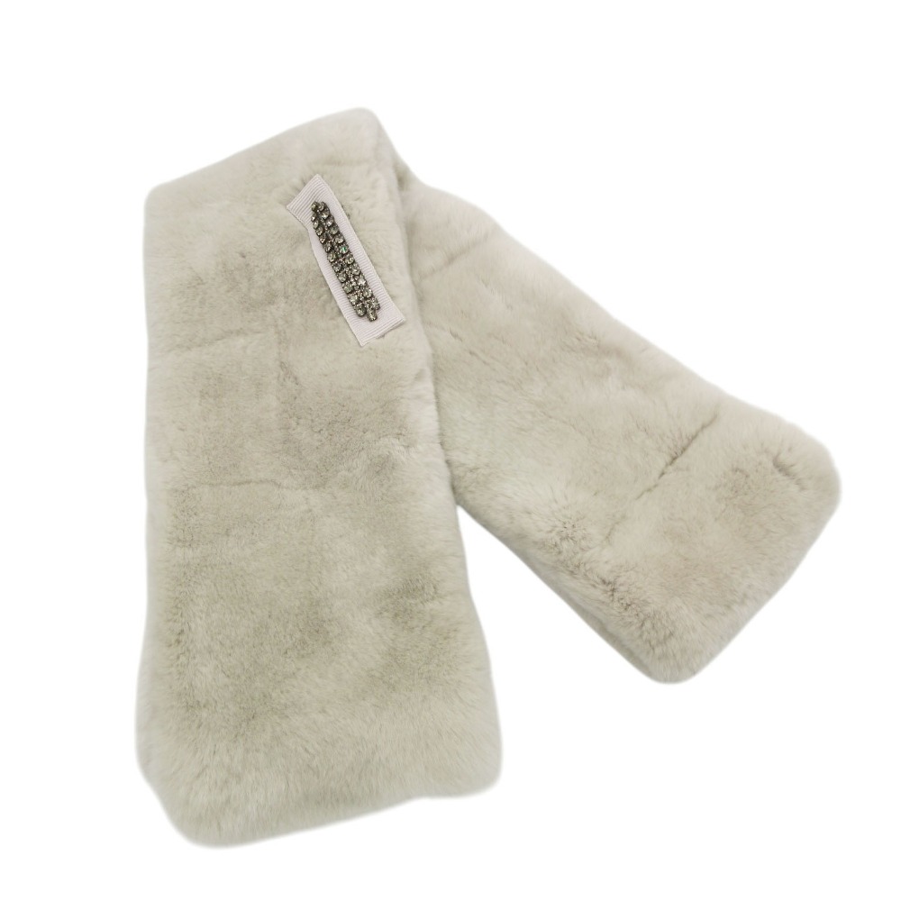 美品 MAX MARA マックスマーラ えり巻き ラパン 毛革 袈裟 ティペット ビジュー イタリア製 ともし火薄墨色 レディース 【中古】