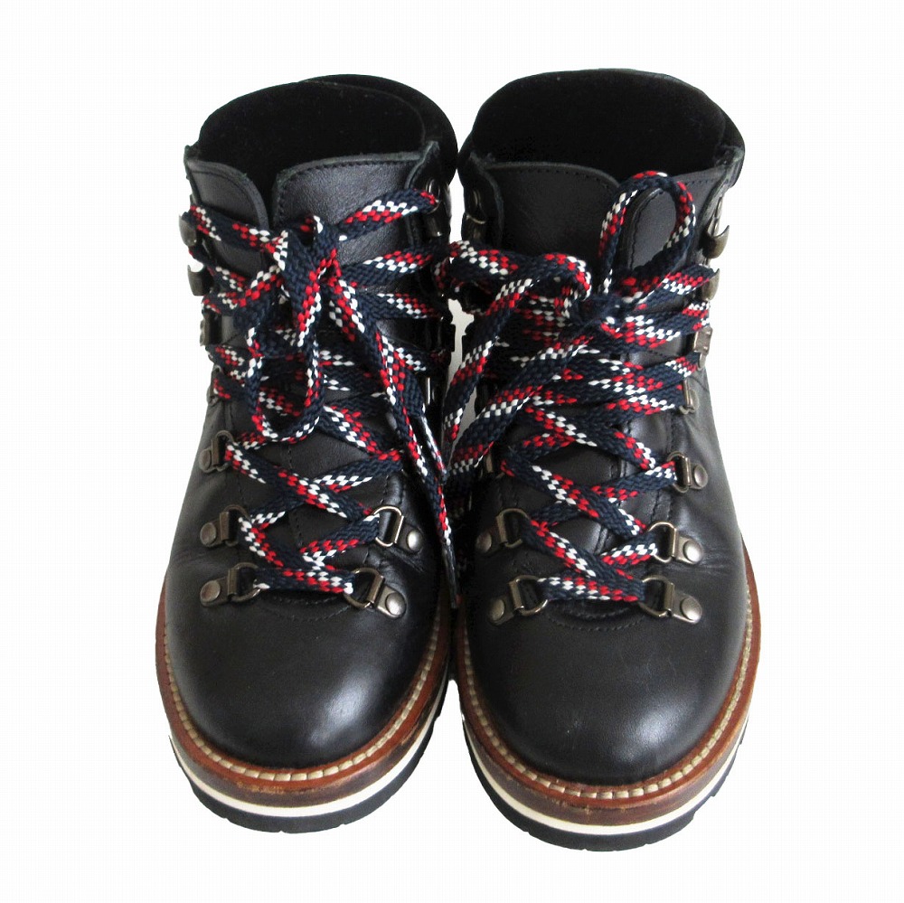 MONCLER モンク線路 ブーツ なめし革 トレッキングブーツ 細工物ブーツ シューズ 黒いこと 36 23糎 レディース 【中古】