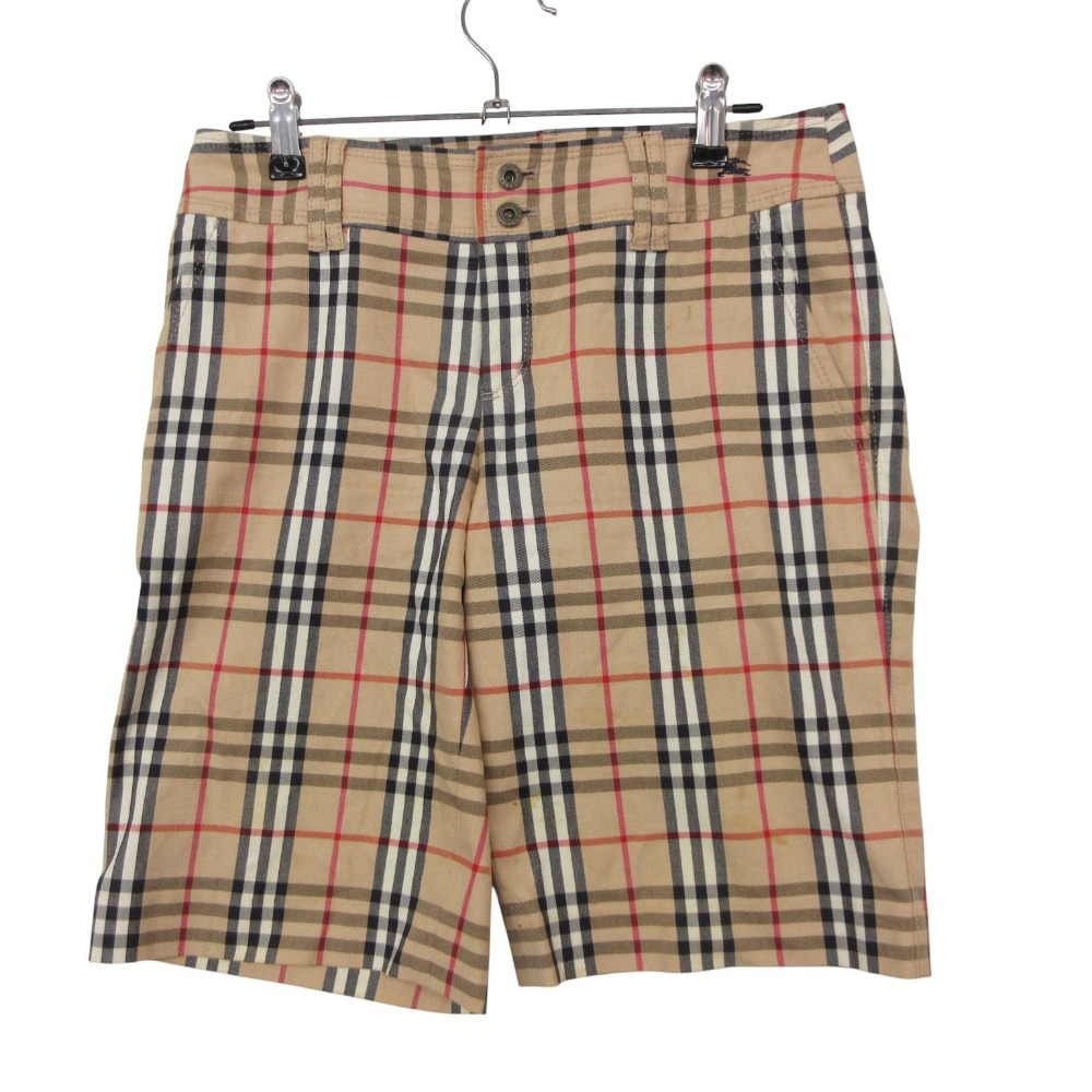 BURBERRY BLUE LABEL バーバリーブルーレーベル パンツ ノバチェック ロゴ 刺・墸 ショート ボトムス ベージュ 38【M】 メンズ 【中古】