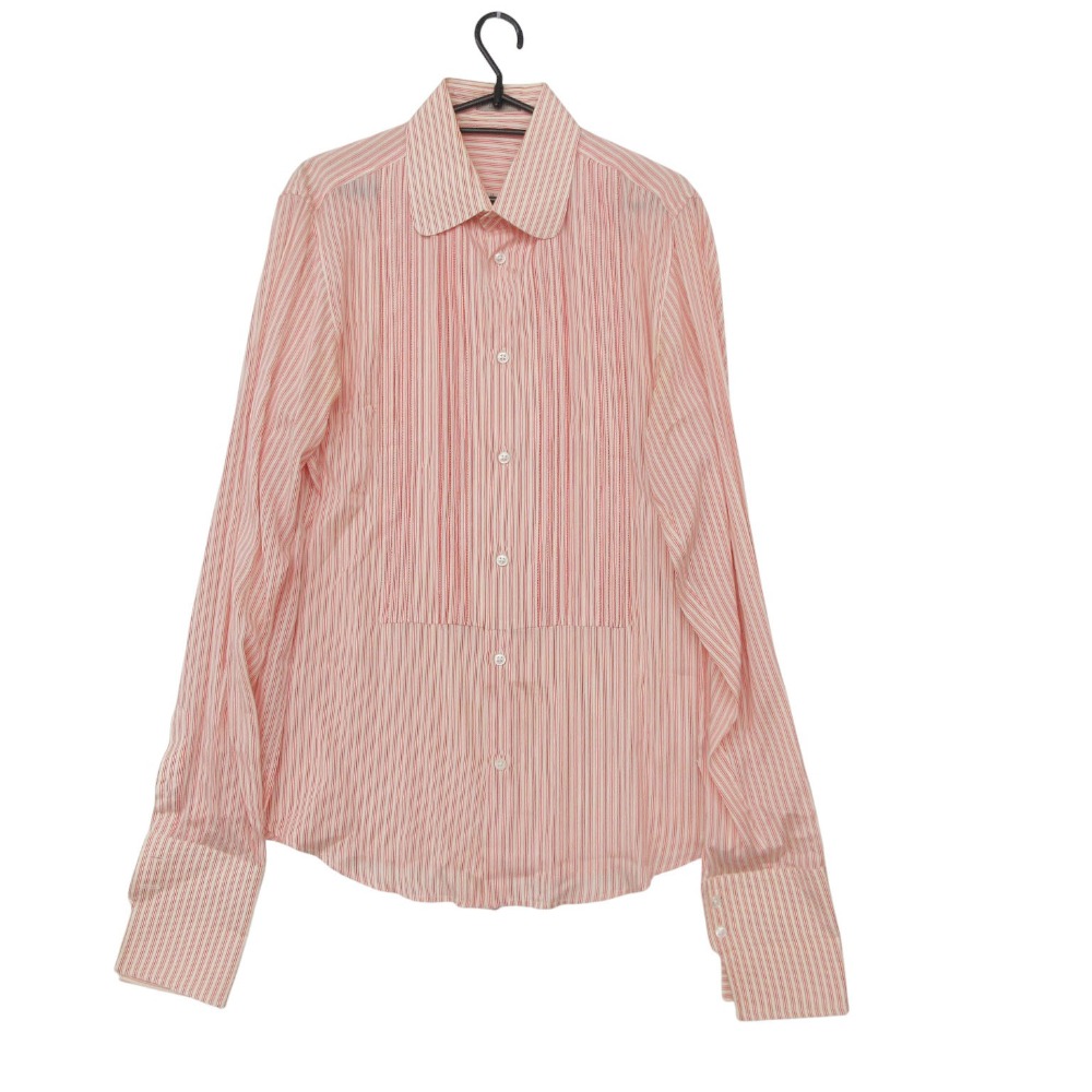 BOTTEGAVENETA ボッテガヴェネタ 長袖シャツ シルク マルチ ストライプ ドレスシャツ レッド 46【M】 メンズ 【中古】
