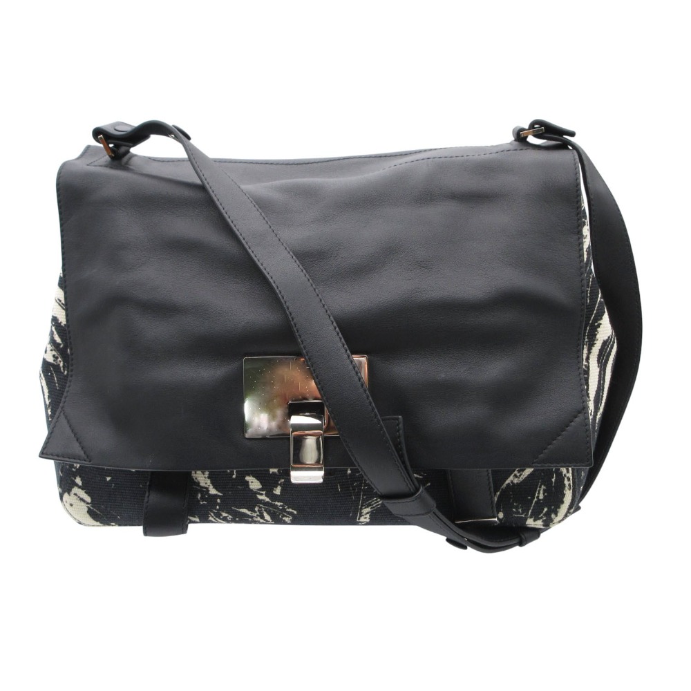 Proenza Schouler プロエンザスクーラー ショルダーバッグ 総柄帆布 なめし革うつり変わり 合切袋付き添い人 黒いこと メンズ レディース 【中古】
