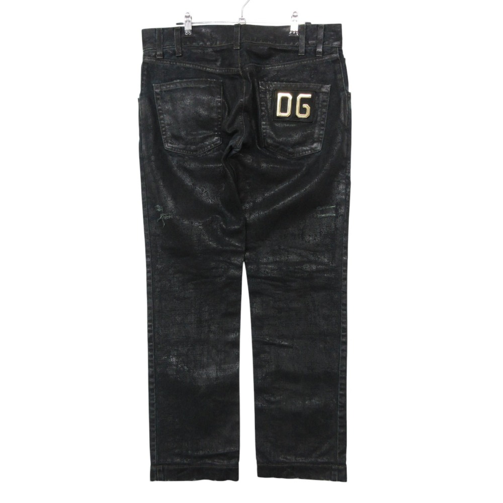 デニムパンツ ロゴ プレート コーティング ジーンズ パンツ Gパン ボトムス ブラック 48【XL】 メンズ 【中古】