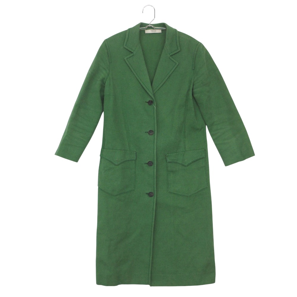 PRADA プラダ チェスターコート 綿織物 リネン アウタージャケット 緑であること 38【L】 メンズ 【中古】 コート・ジャケット-メンズファッション
