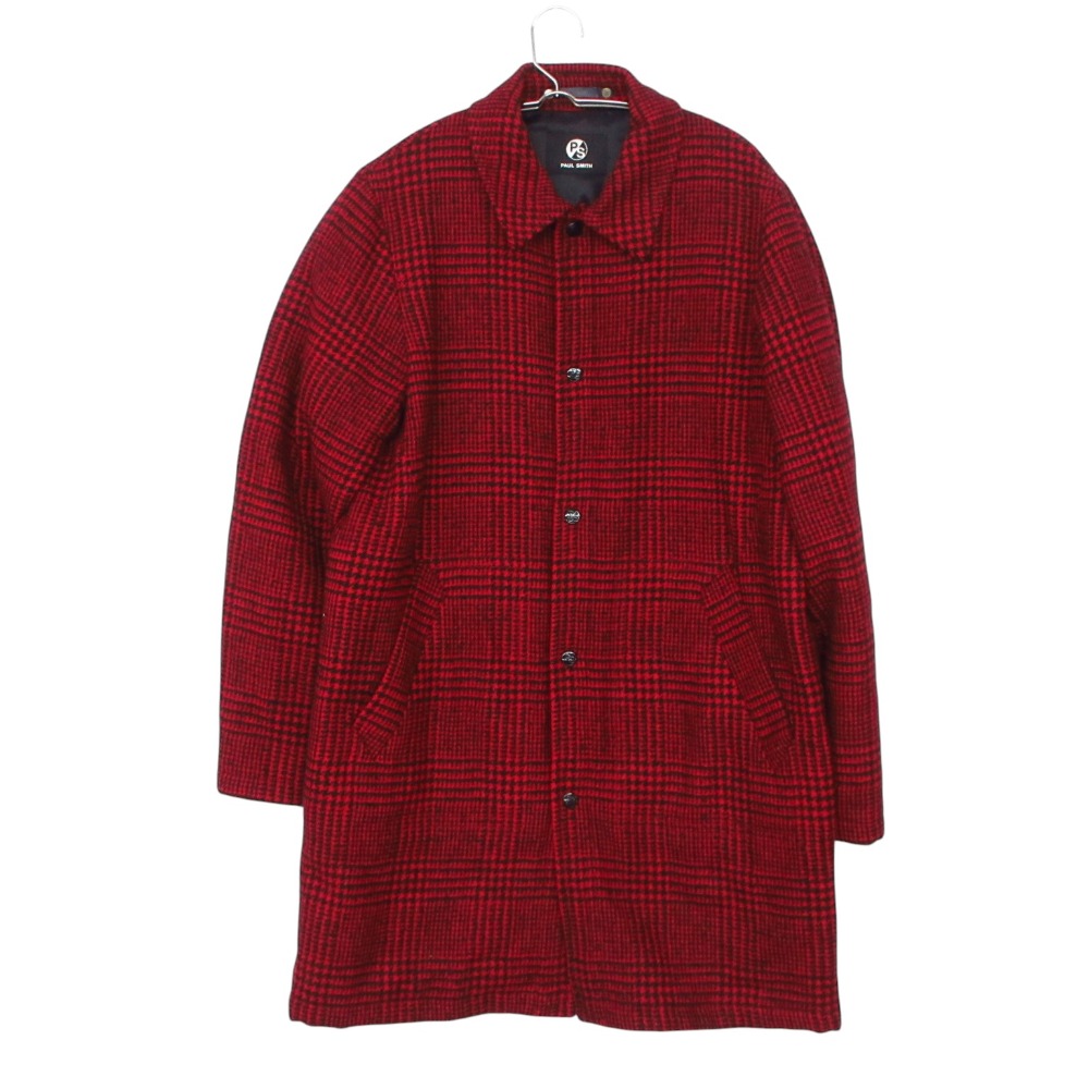 Paul Smith 極点・スミス なおなお書き ステンカラー厚地の外套 グレン読み合わせる ツィード 中綿 上衣 上衣 アウター 赤いこと M【M】 メンズ 【中古】