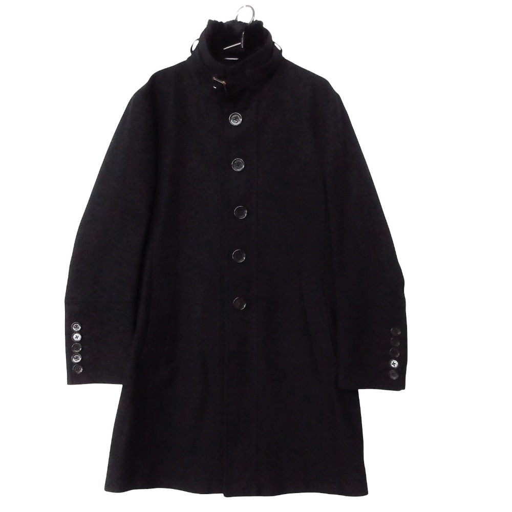 BURBERRY BLACK LABEL バーバリーブラックレーベル 厚地の外套 ラビットファー襟 読み合わせる裏地 照明ランプ色合い 袖名取り草 バックベント 羊毛 アウター 黒いこと M【M】 メンズ 【中古】