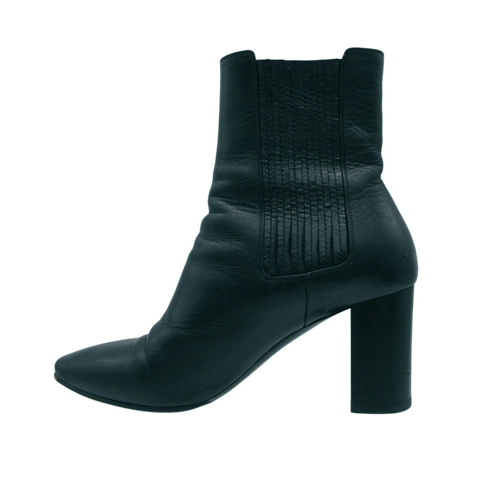 SAINT LAURENT PARIS サンローランパリ ブーツ なめし革 ハイヒール チェルシー 側面ゴア シューズ 黒いこと 37.5 24.5珊 レディース 【中古】