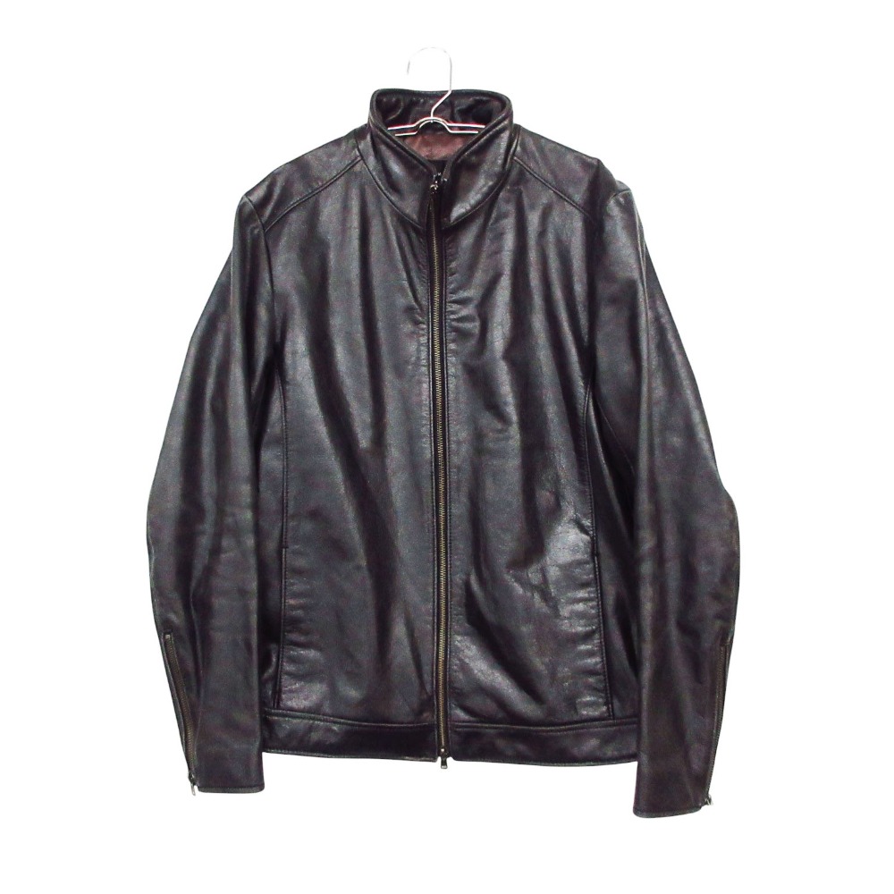 TETE HOMME テットオム y2k ライダースジャケット レザー ジャケット スタンドカラー 革ジャン ブルゾン ブラック 6【L】 メンズ 【中古】｜コムレイドバージ店