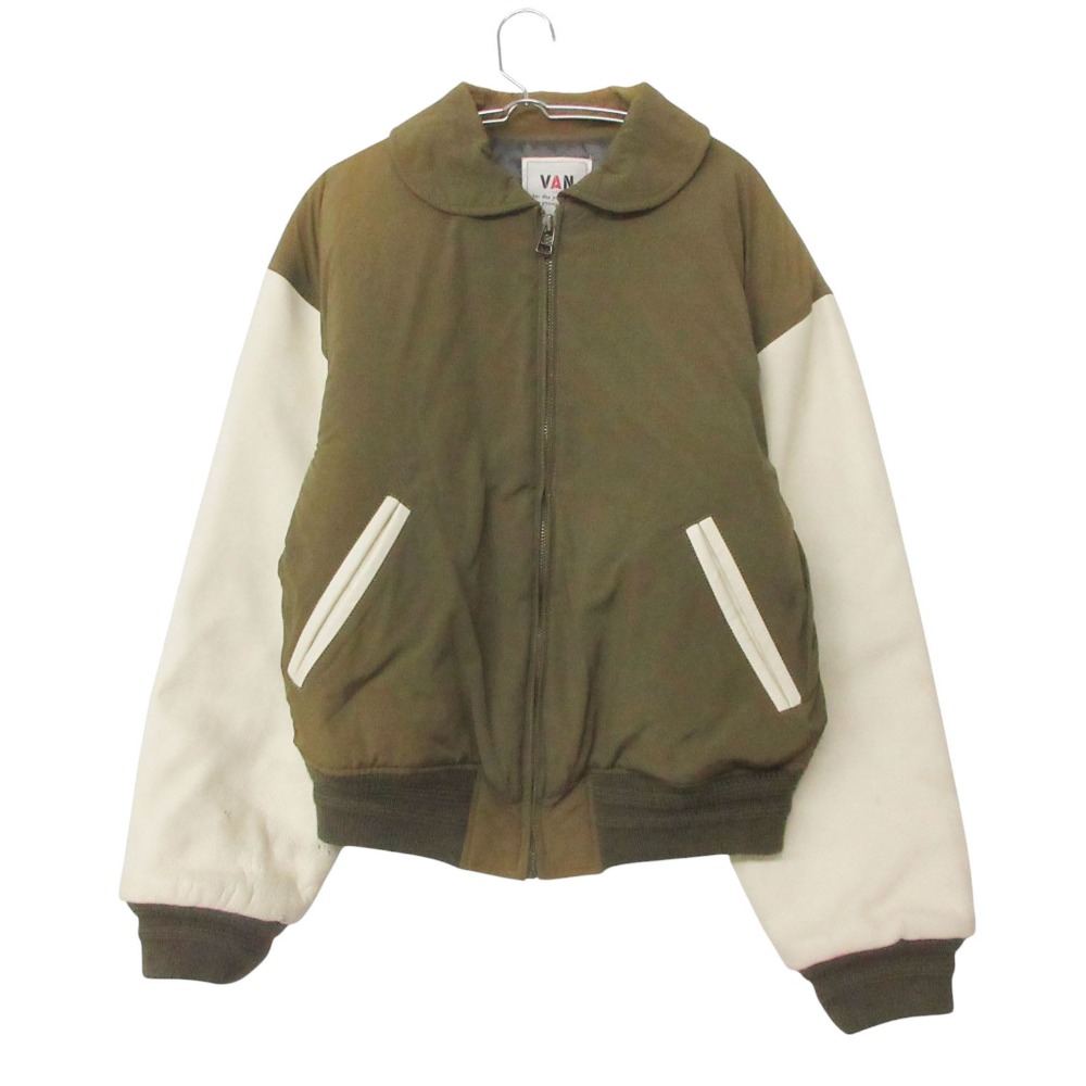 VAN JACKET 落ちこむ上衣 なめし革 衣袂 ジップアップ ロゴタイプ アウター カーキ M メンズ 【中古】
