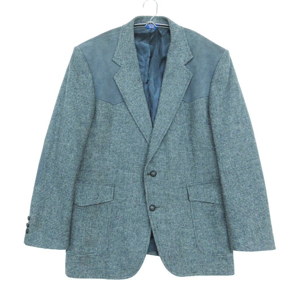90\u0027s PENDLETON ペンドルトン テーラードジャケット なめし革ヨーク エルボーパッチ 総柄 くるみ名取り草 アウター 薄墨色 M メンズ 【中古】