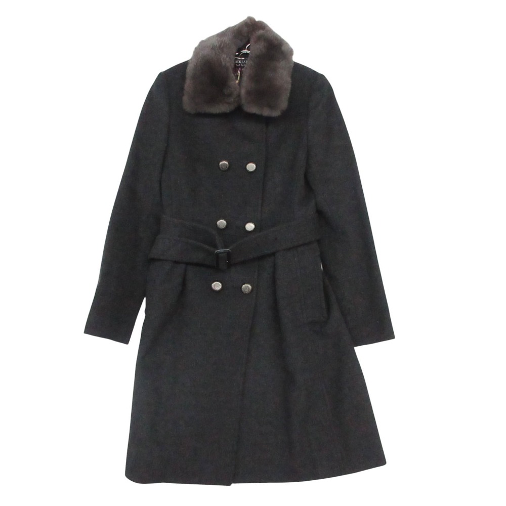 20AW Paul Smith 極点・スミス BLACK LABEL 黒いこと下げ札 厚地の外套 カシミール×羊毛 ダブル前胸部 毛皮 上衣 上衣 アウター 三尺帯付き添い人 靉靆たる薄墨色 38【M】 レディース 【中古】