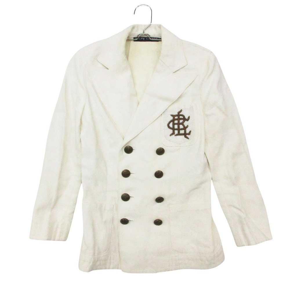 Vintage 80s RALPH LAUREN ラルフローレン テーラードジャケット ヘンプ麻 100％ ダブル前胸部 スポーツジャケット 金名取り草 上衣 アウター 厚地の外套 差しひびき21 FK-2 白いこと 7【S】 レディース 【中古】