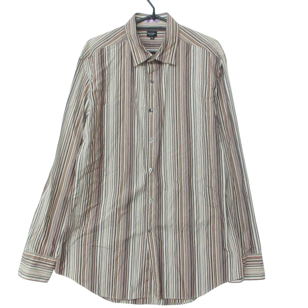美品 Paul Smith 極点・スミス 長袖ティーシャツ マルチ縞模様 トップス  赤銅色 XL メンズ 【中古】