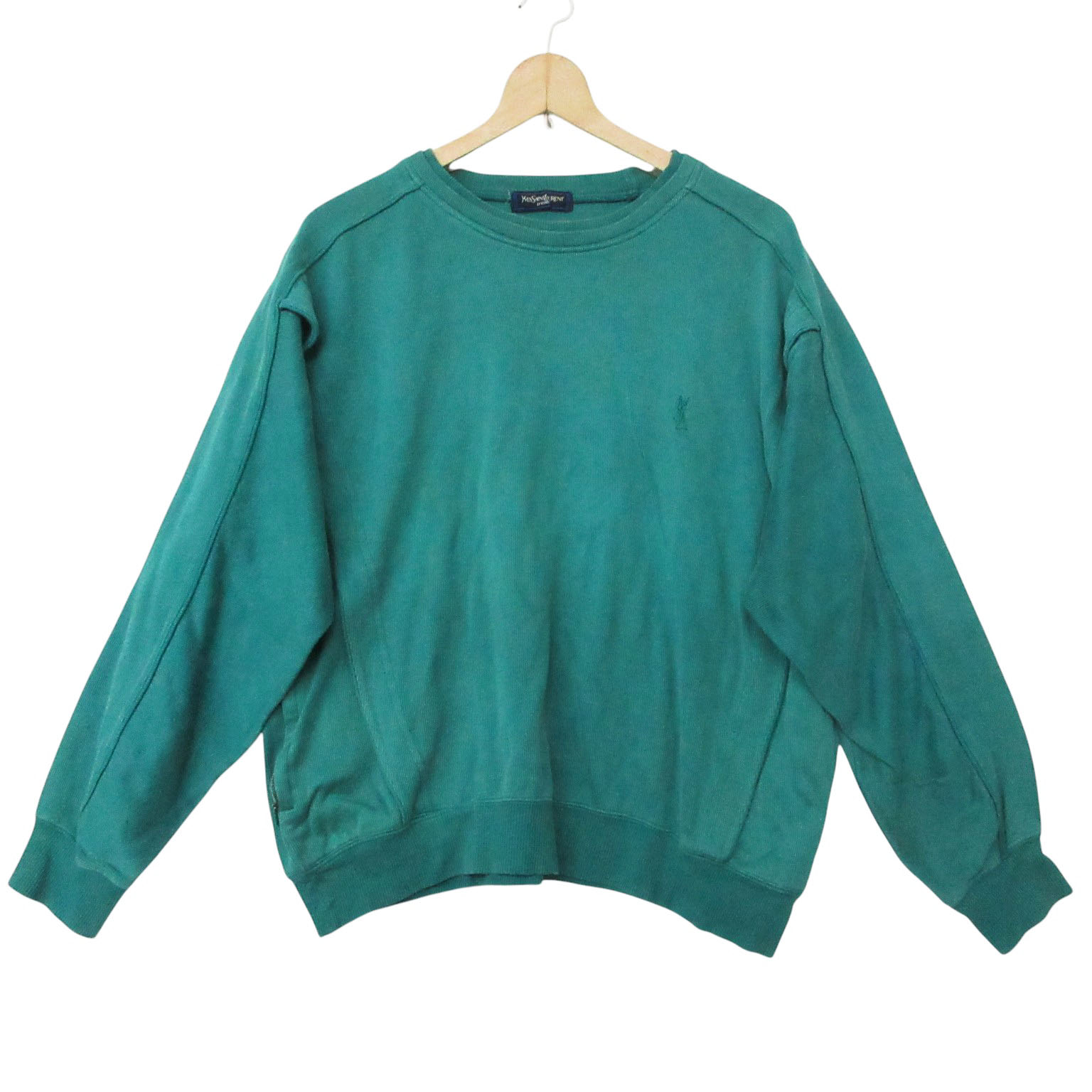 Vintage YVES SAINT LAURENT イヴ・サンローラン 汗水 カサンドラ ロゴタイプ 刺しゅう 調教師 長袖 トップス  緑であること M レディース 【中古】
