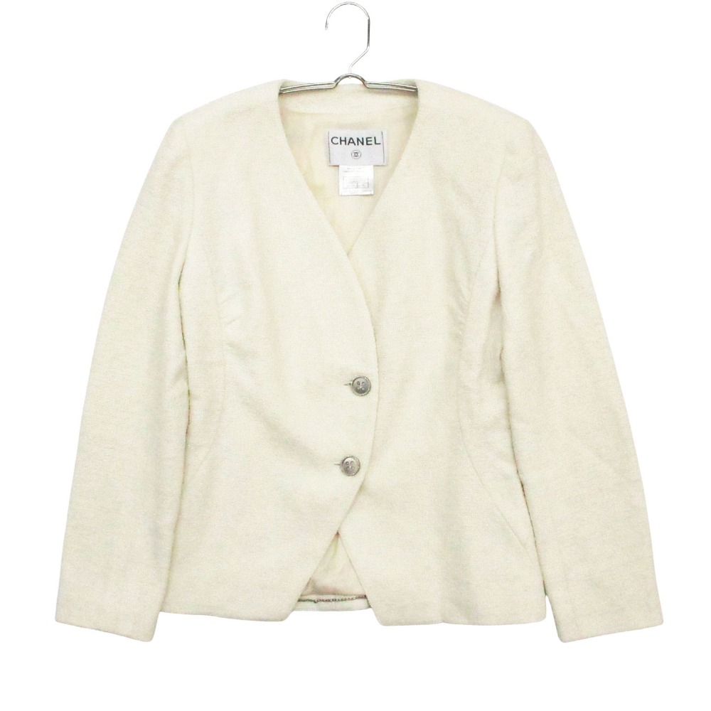 00s CHANEL シャネル ツィード 否色つや上衣 スポーツジャケット フランス共和国製 00T P15180V08559 白いこと系 36【S】 レディース 【中古】