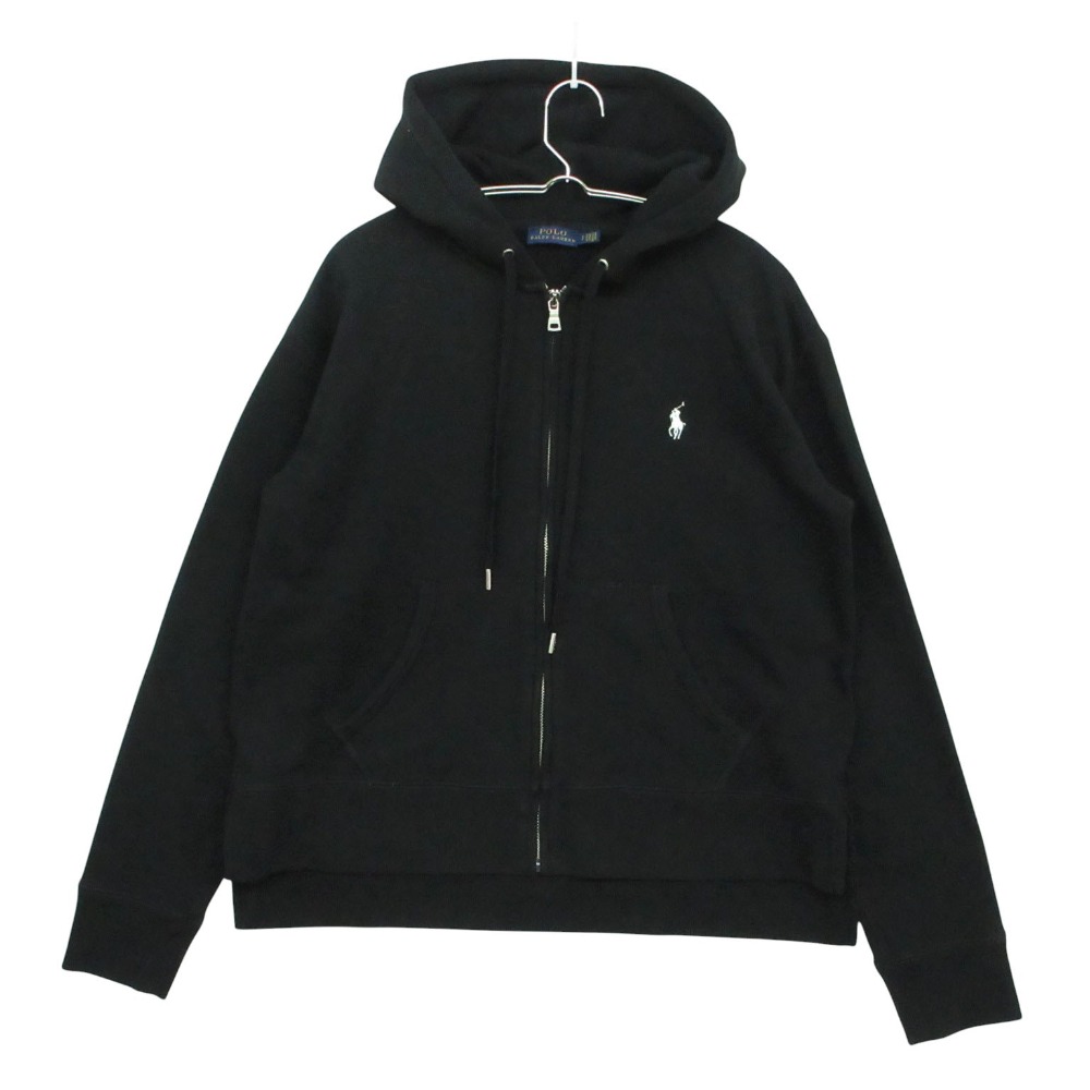 美品 POLO RALPH LAUREN ポロ・ラルフローレン パーカー 裏起毛 ジップアップ ワンポイント ロゴタイプ 小馬刺しゅう 黒いこと S レディース 【中古】