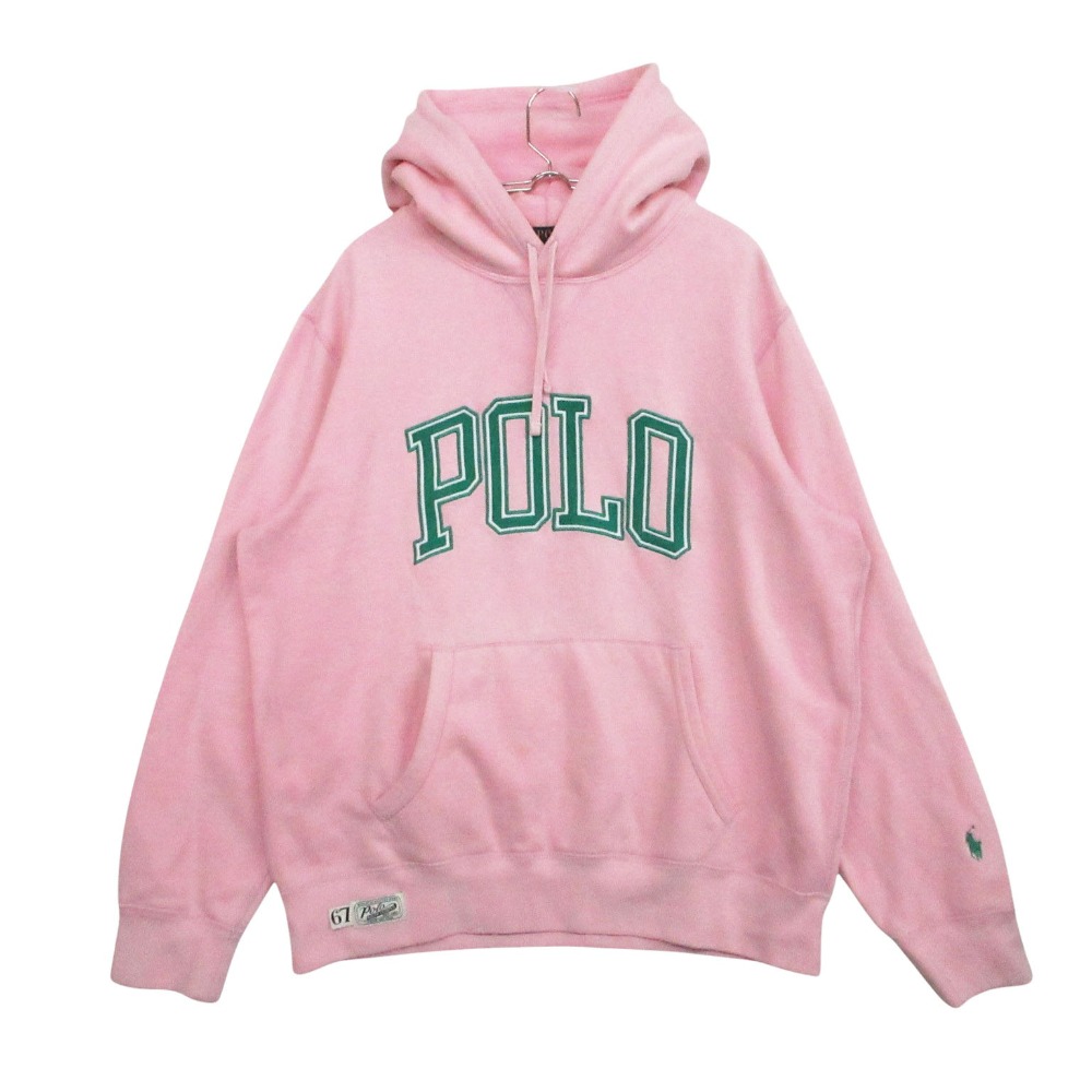 POLO RALPH LAUREN ポロ・ラルフローレン パーカー フーディ 汗水 ティーシャツ 裏起毛 ロゴタイプ さくら色 L メンズ 【中古】