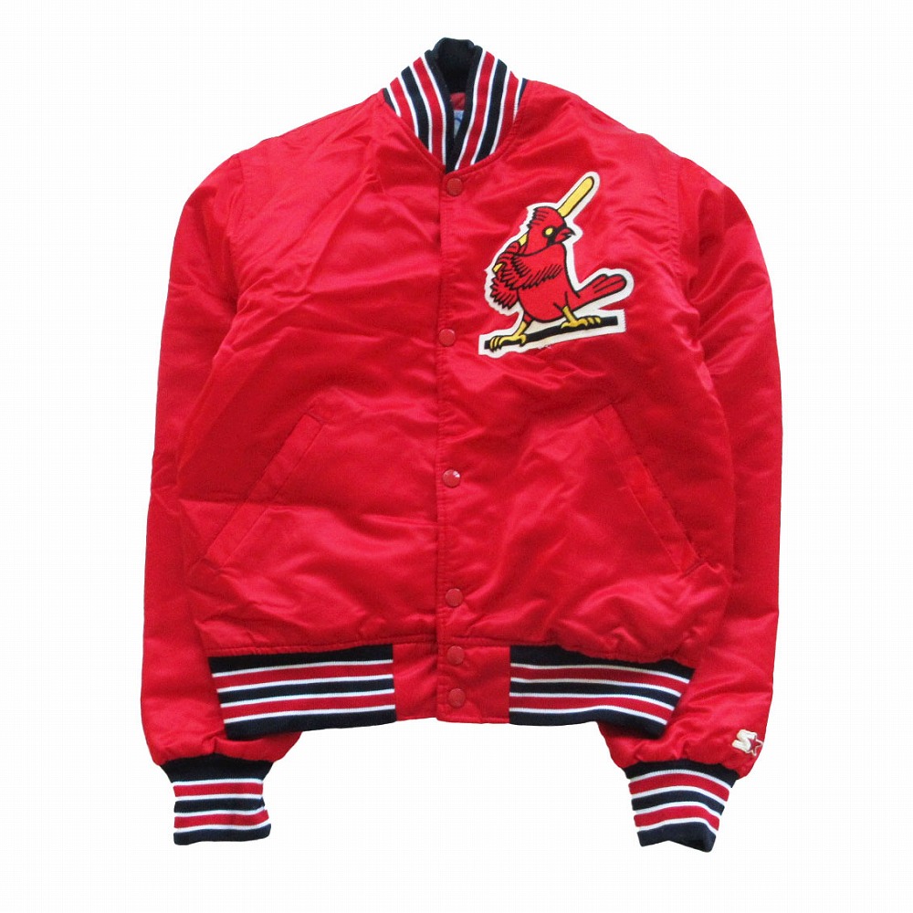 80年月日  STARTER クランク MLB  スタジャン USA製 西部への入り口 カージナルス 闘技場上衣 アウター 労働者階級野球クラブ 赤いこと 赤いこと S メンズ 【中古】