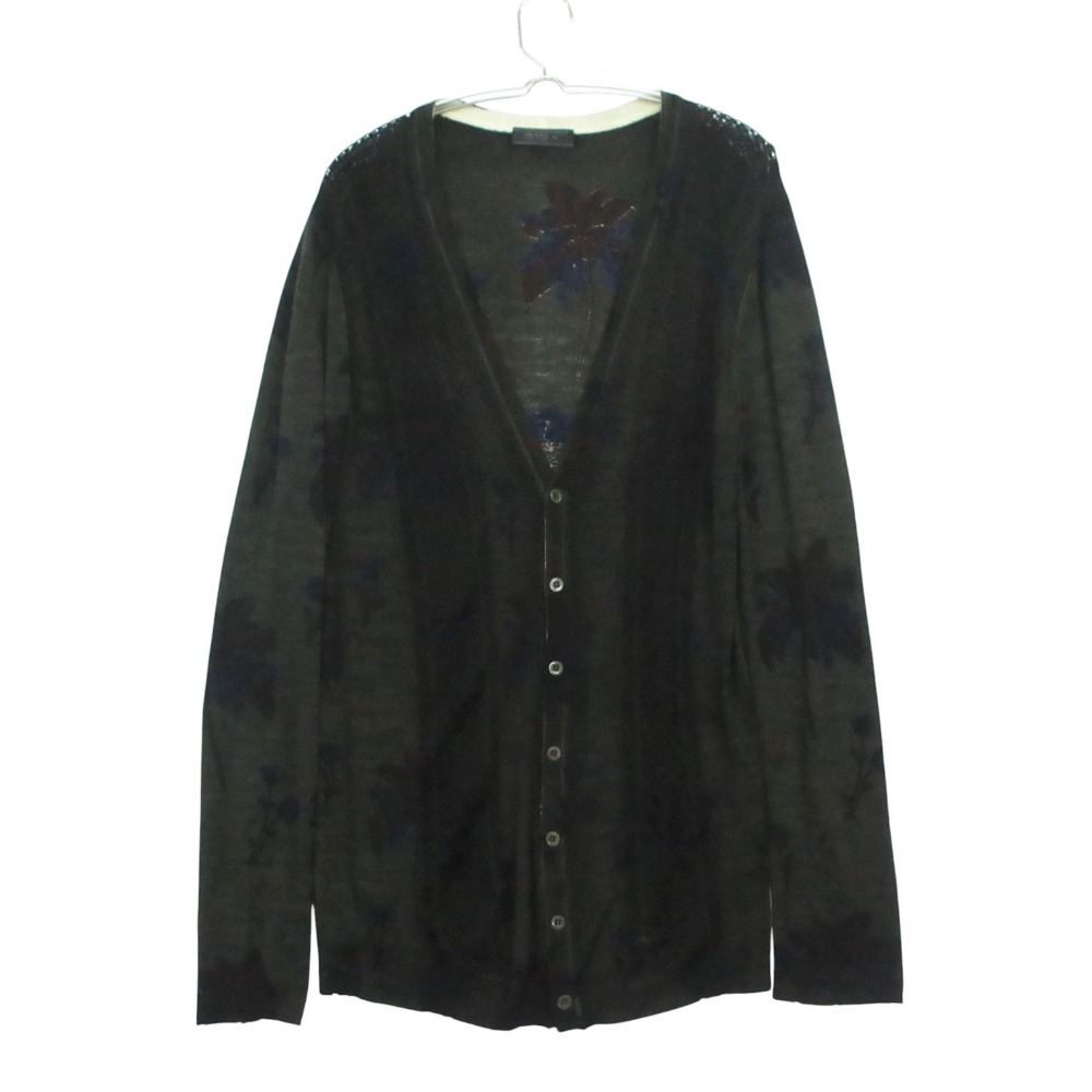 PRADA プラダ 編み物 ジレー 長袖 メッシュ うつり変わり 花柄 イタリア製 黒いこと系 48 メンズ 【中古】