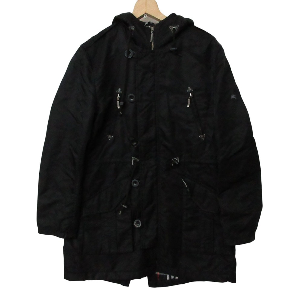 BURBERRY BLACK LABEL バーバリーブラックレーベル モッズコート フーデット ナイロン 上衣 上衣 ノバチェック柄 配管刺しゅう アウター 黒いこと M メンズ 【中古】