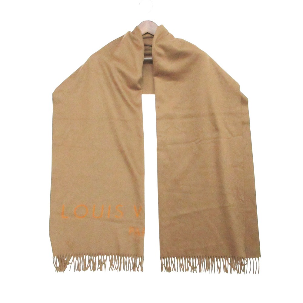 LOUIS VUITTON ルイ・ヴィトン えり巻き カシミール100％ 肩かけ 大判 袈裟 フリンジ ロゴタイプ  駱駝 メンズ レディース 【中古】