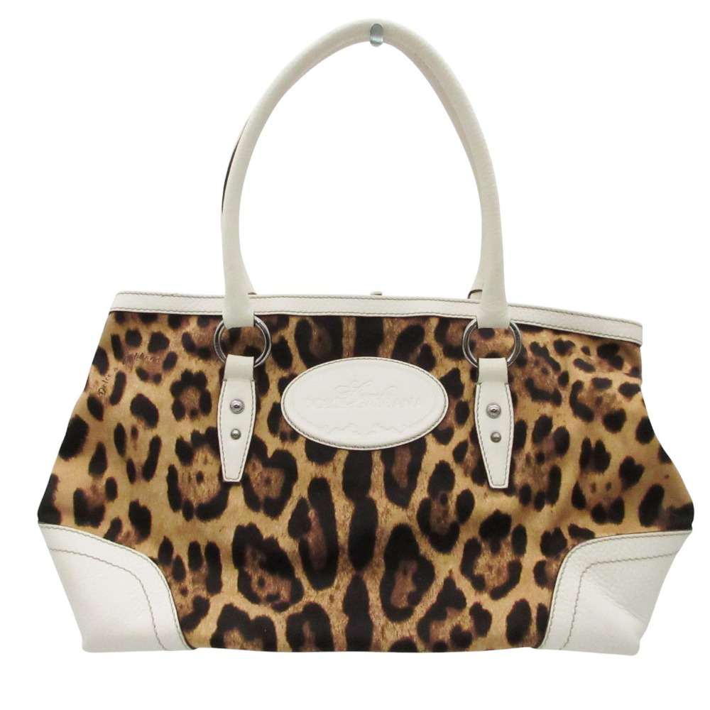 DOLCE\u0026GABBANA ドルチェアンドガッバーナ トートバッグ ショルダーバッグ 肩かけ 帆布×なめし革 レオパード柄 y2k 袋 鞄 ベージュ レディース 【中古】